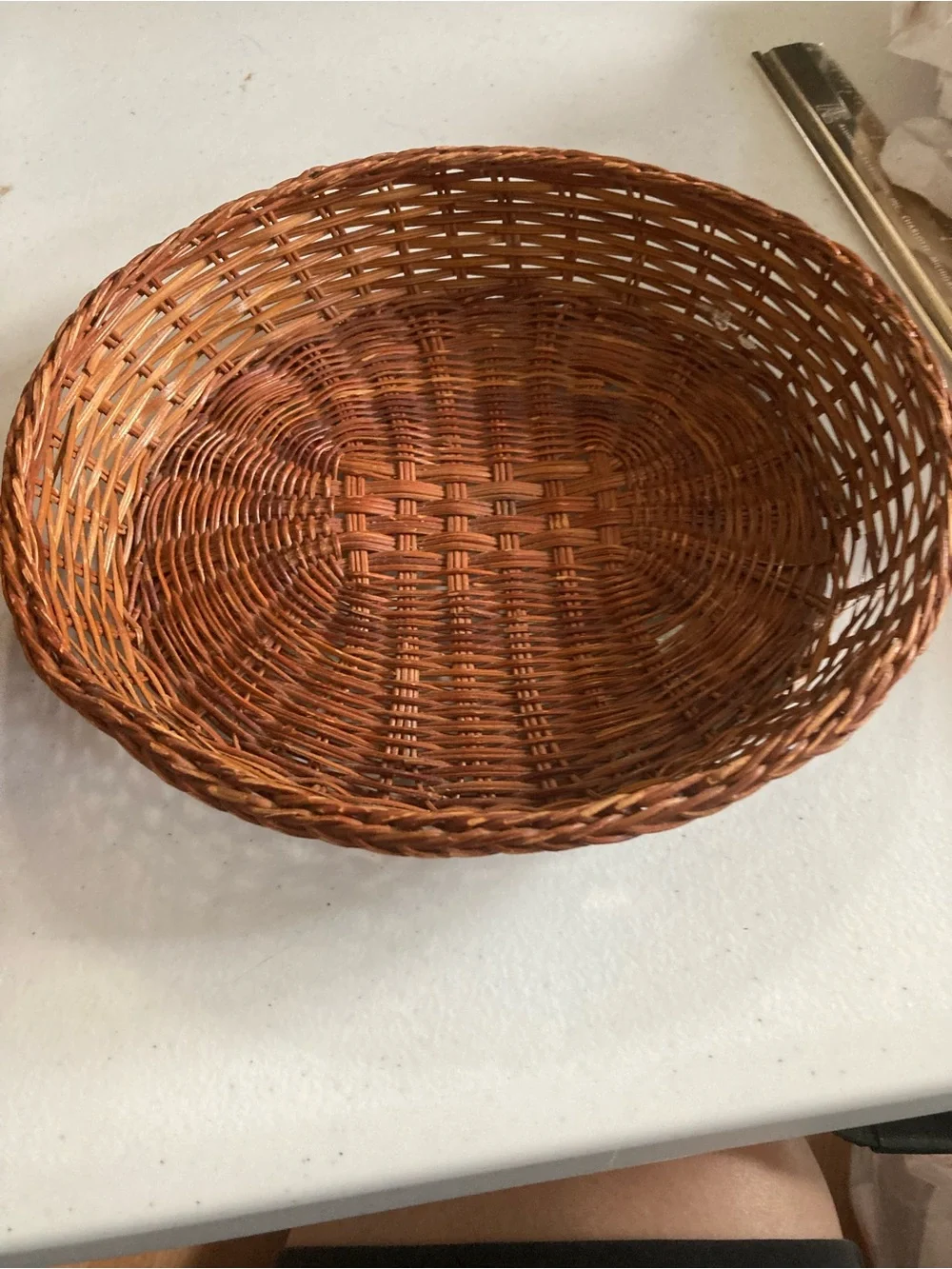 Woven Rattan Serving Basket Country Wall Decor dark Brown Finish
